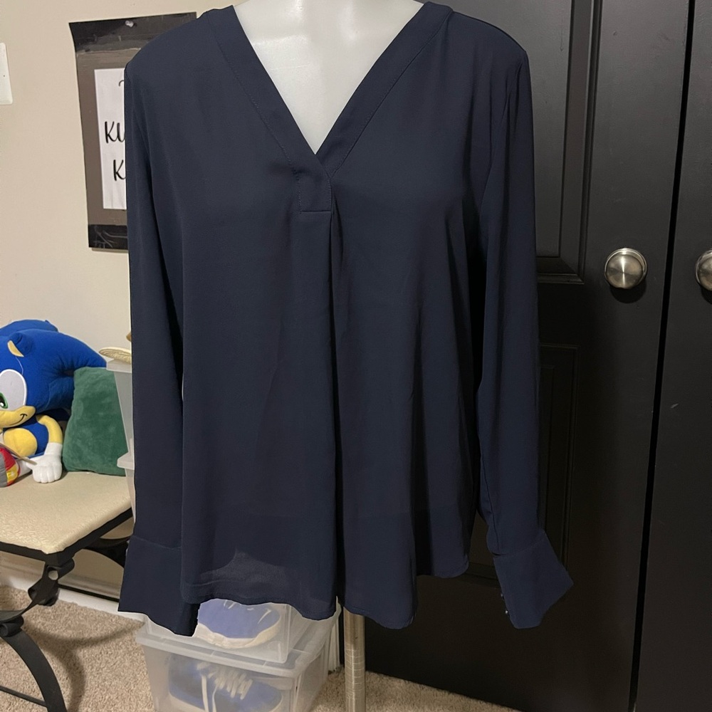Ann Taylor Navy V-Neck Blouse
